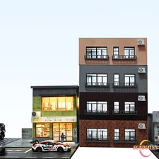 1:64 Diorama Car Parking Lot Model LED Lighting City Garages Scene Display Model