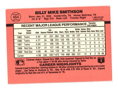 1990 Donruss #464a Mike Smithson Boston Red Sox | eBay