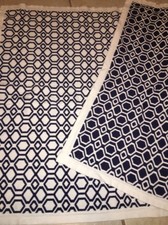Pottery Barn Kids Baby Blanket Knit Geometric Pattern White Blue 100 Cotton