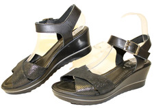 SPRING STEP NEW Sandals Rochelle Black Leather/Metallic Wedge US 8.5 Italy Made
