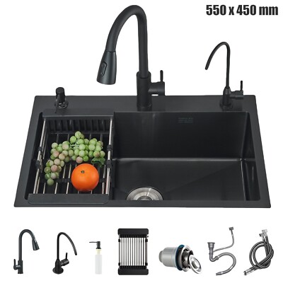 Black Kitchen Sink Single Bowl Stainless Steel Sink with Pull out Kitchen Faucet