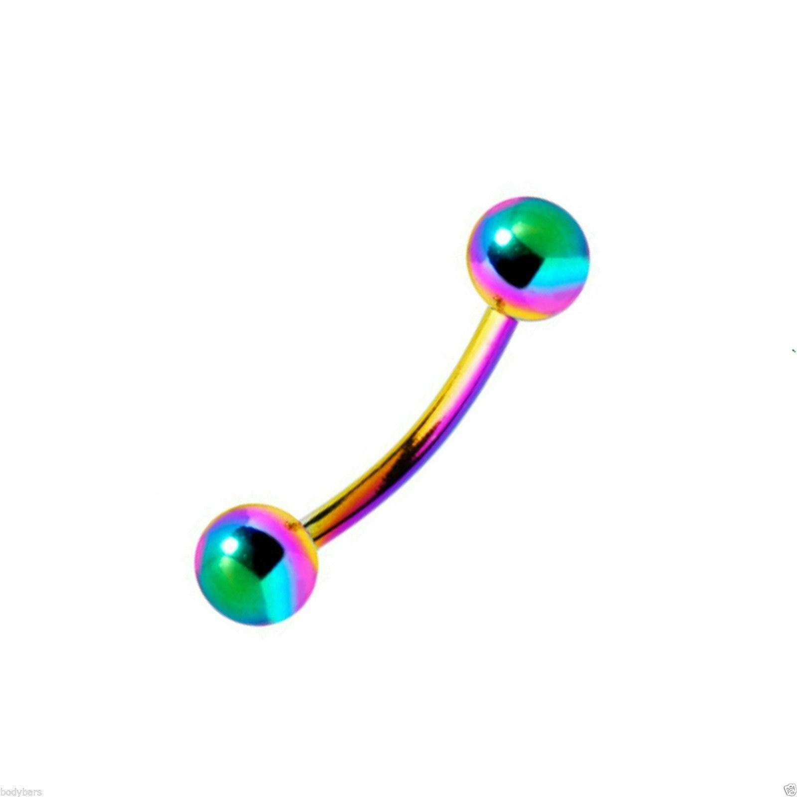 Curved Eyebrow Barbell Rainbow Anodized Surgical Steel Body Piercing Bar 16g 8mm