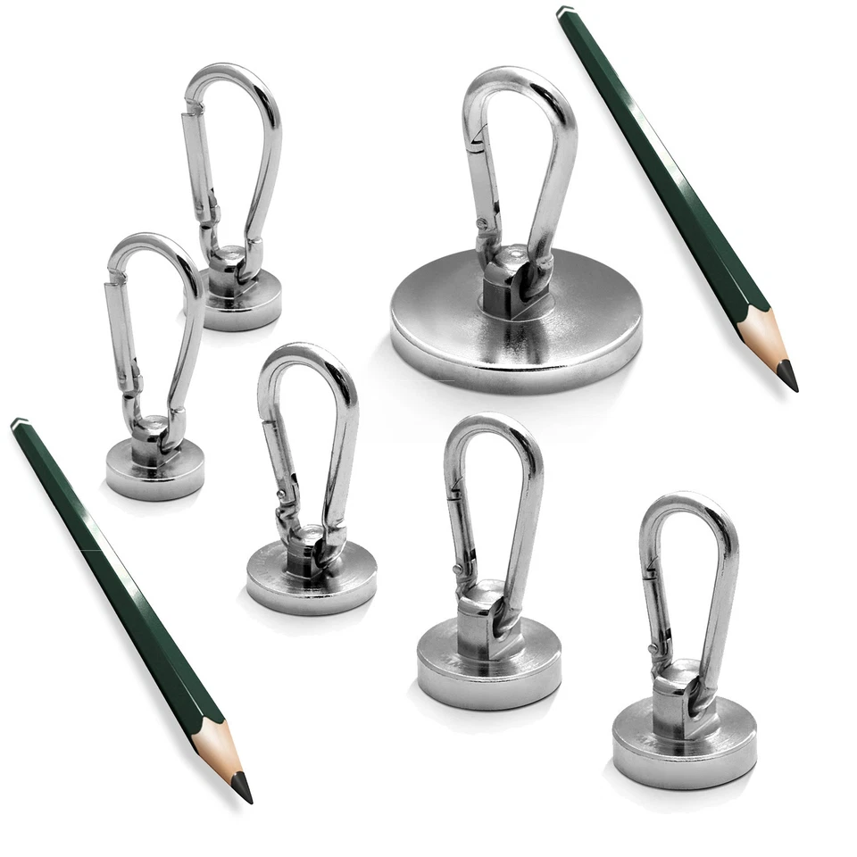 IMPLOTEX D20 - D60mm Karabiner 12 -100KG Neodym Magnethaken Topfmagnet Karabinerhaken