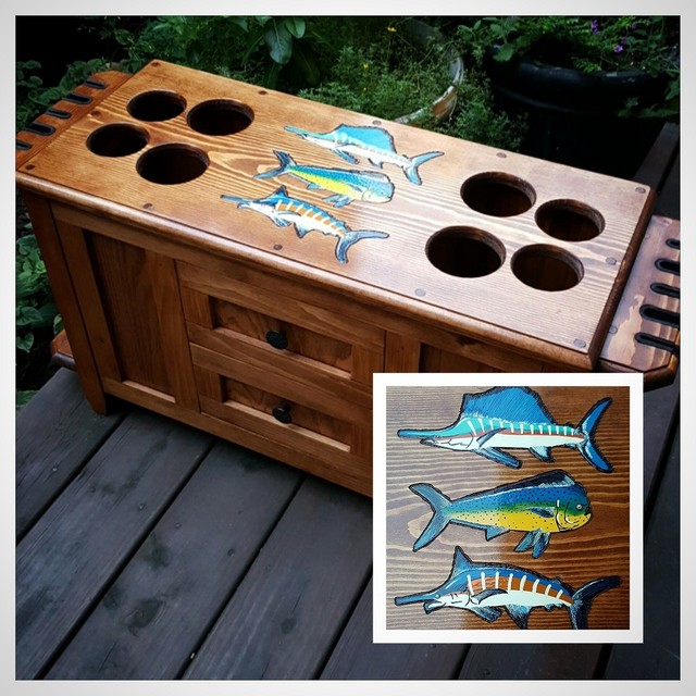 ROD & REEL with SIDE ROD RACKS fly fishing rods SALTWATER reels