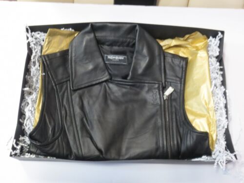 YVES SAINT LAURENT WOMAN'S BLACK LEATHER JACKET W/O SLEEVES SIZE M *GIFT BOXED* - Picture 3 of 15