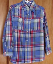 Boys CHAPS Button Up Dress Casual Shirt Size 5 Blue Yellow Red & Green Plaid