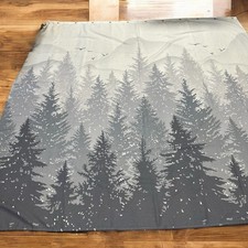 Fabric Shower Curtain with Gray Mountain and Trees