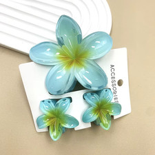 3Pcs Sweet Colorful Plumeria Flower Shark Clip Hair Claw Bohemian Ponytail Clip