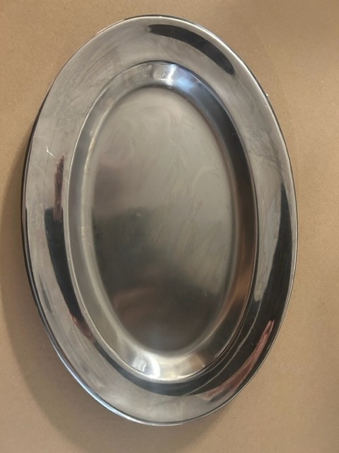 VINATGE MV STAINLESS STEEL OVAL SERVING TRAY w/makers stamp on bottom-RARE!!!!!!