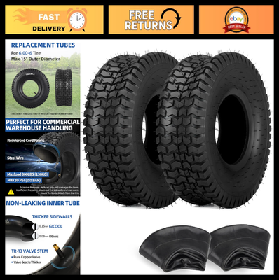 2 Pack 15x6.00-6 Inner Tube – Durable Replacement Tire Tubes With TR-13 Valve, Universal Fit, Rubber