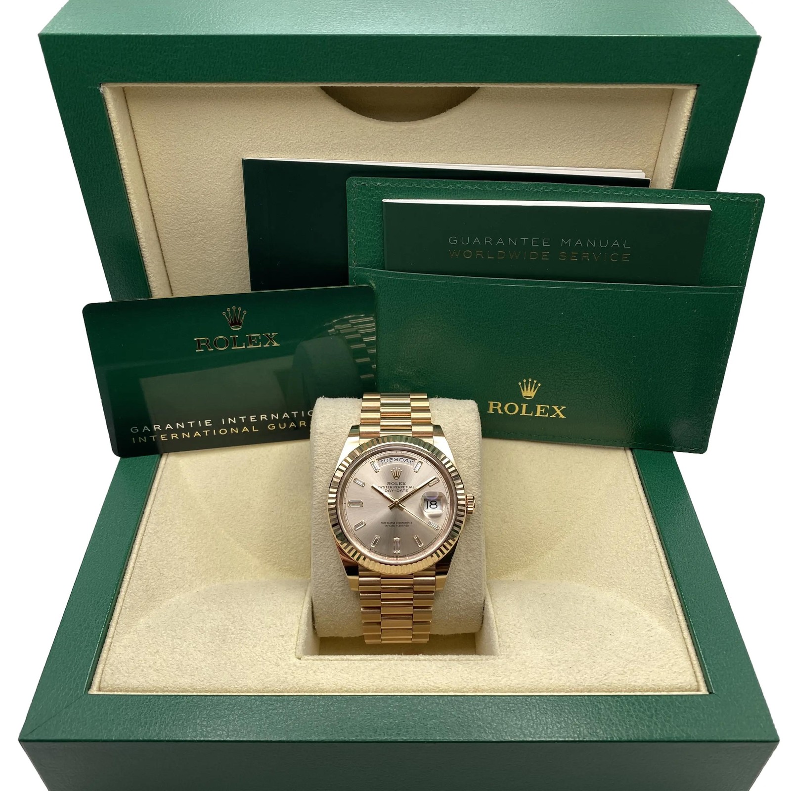Rolex Day-Date 40 228235 18K Rose Gold Sundust Diamond Dial Automatic Watch B&P