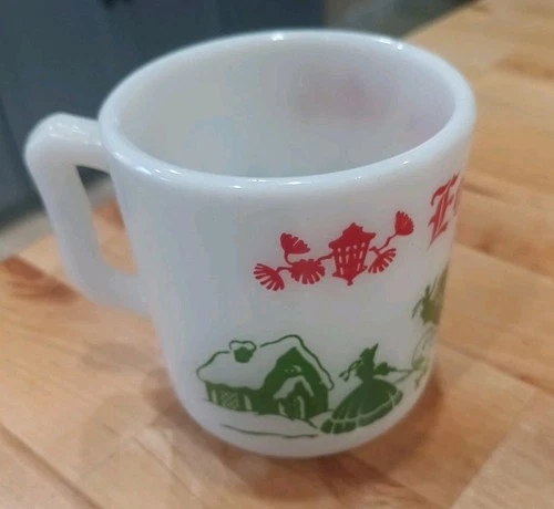 Vtg Hazel Atlas Tom & Jerry Egg Nog Mug Milk Glass Christmas 6oz  MCM 1950s Exc