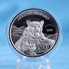 Ghana 5 Cedis 2020 African Leopard 1 Oz Srebro 999 BU/ST