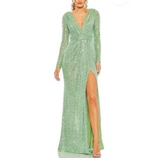 Mac Duggal 26490 Green Evening Gown Long Sleeve Sequined Column Dress Size 12