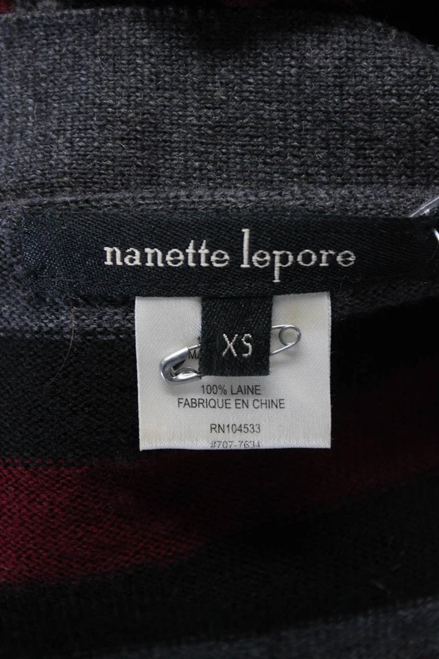 Nanette Lepore Womens Wool Gray Red Striped Padded Cardigan Sweater Top Size XS - Image 4 of 4