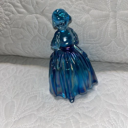 Iridescent Carnival Glass Teal Blue Southern Girl Lady Figurine Fenton Weaton