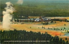 SCARCE, YELLOWSTONE POSTCARD, OLD FAITHFUL INN & GYSR, JOHNSTON & BORDEWYK, MINT