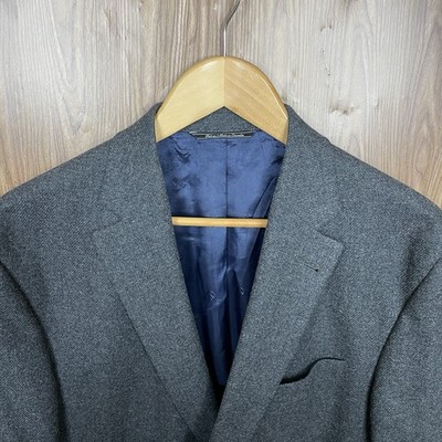 David Donahue Blazer Jacket Mens 44R Gray Solid 100% Wool Double Vented