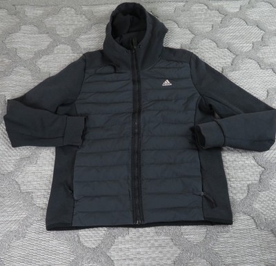 Adidas Varilite Hybrid Down Jacket Mens Large Black Puffer Hooded CY8723 *READ