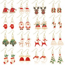 16 Pairs Women Christmas Stud Earrings Set - Tree, Snowflake, Elk, Reindeer, Can
