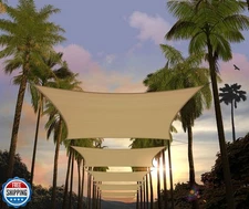 Amgo 14' x 18' Sand Beige Rectangle Square Sun Shade Sail Canopy Awning Fabri