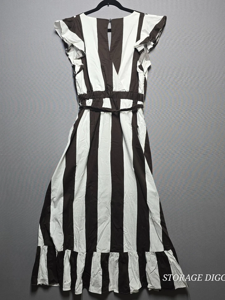 Maxi Vestido Mujer New York & Company Grande Blanco Negro Rayas Manga Acampanada Foto 2 de 4