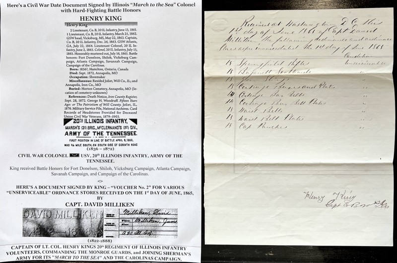 CIVIL WAR MARCH to SEA HERO COLONEL 20th IL INFANTRY KING DOCUMENT SIGNED 1865