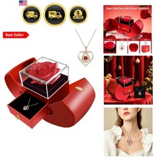 Preserved Red Rose with Heart Necklace, Mothers Day Gifts for Mom Women Her W...
