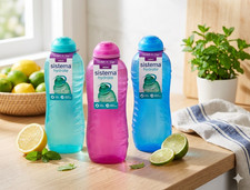 (Pack of 3)  Sistema Twist 'n' Sip Sports Water Bottle 460ml–BPA-Free, Leakproof
