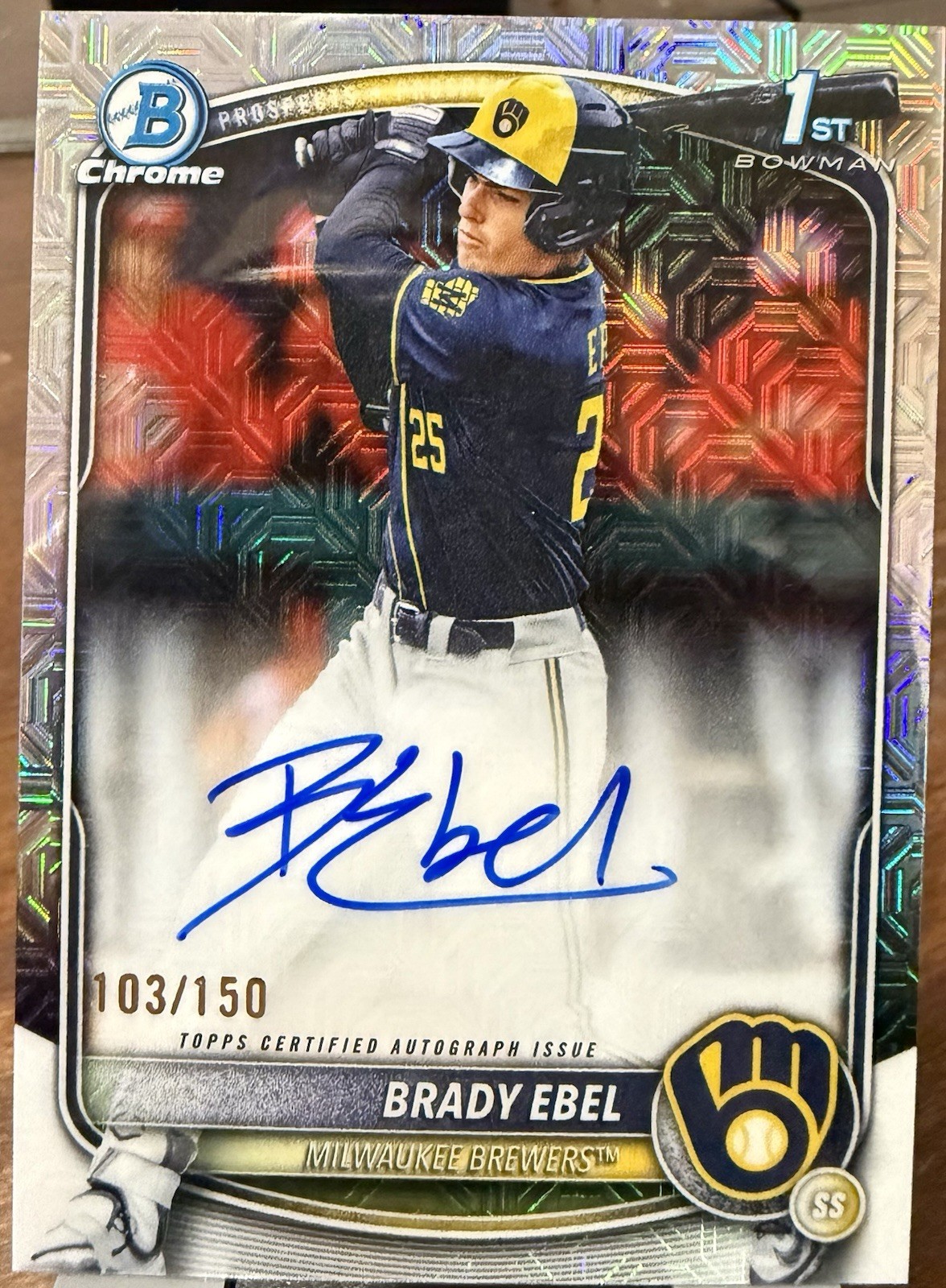BRADY EBEL 2025 BOWMAN CHROME DRAFT 1ST HTA CHOICE BREWERS AUTO /150