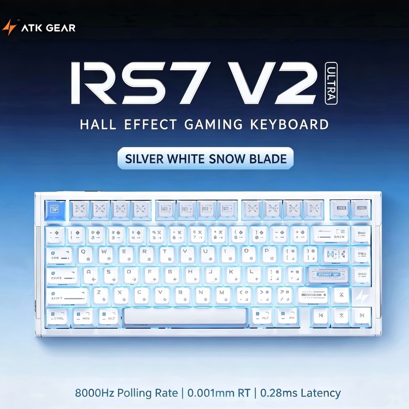 ATK RS7 V2 Ultra Silver White Hall Effect Gaming Keyboard, Snow Blade Magnetic
