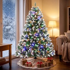 6ft Pre-lit Artificial Christmas Tree Hinged Full Xmas Tree