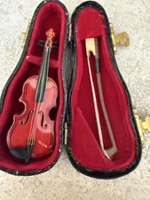 Wooden Miniature Violin with Bow and Case Mini Musical Instrument Violin