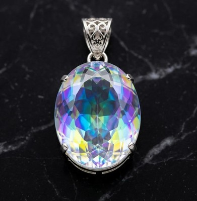 GIE Certified Mystic Topaz Pendant 925 Solid Silver Oval Cut 77.50 CT Gemstone A