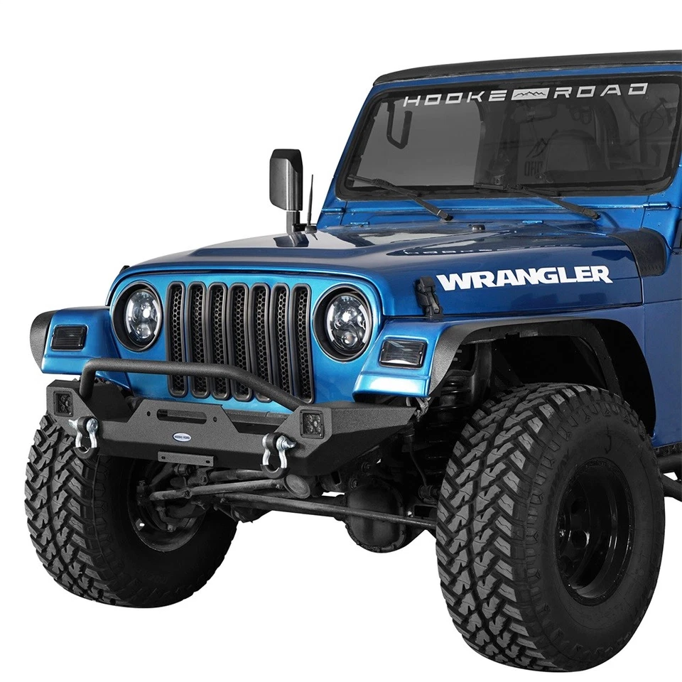 Parachoques delantero con placa de cabrestante y 2 luces LED 18W para Jeep Wrangler YJ TJ 1987-2006 Foto 3 de 4