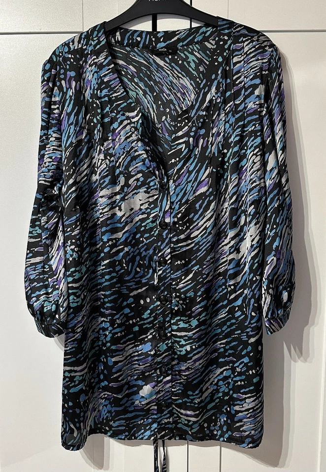 M & Co - SIZE 20 - 22 - SATIN FEEL BLOUSE SHIRT TUNIC TOP - BLACK TEAL PURPLE - Image 3 of 4
