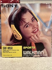 VTG SONY SPORTS WALKMAN FM Stereo Headphone Receiver SRF-M50 Orig Box Manual