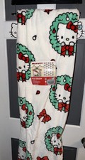 Hello Kitty Christmas Throw Blanket Bows  Wreaths, Extra Long 60 X 90 New