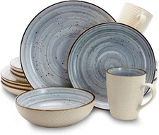 Round Stoneware Luxurious Mellow Dinnerware Dish Set 16 Piece Plate Bowl Mugs