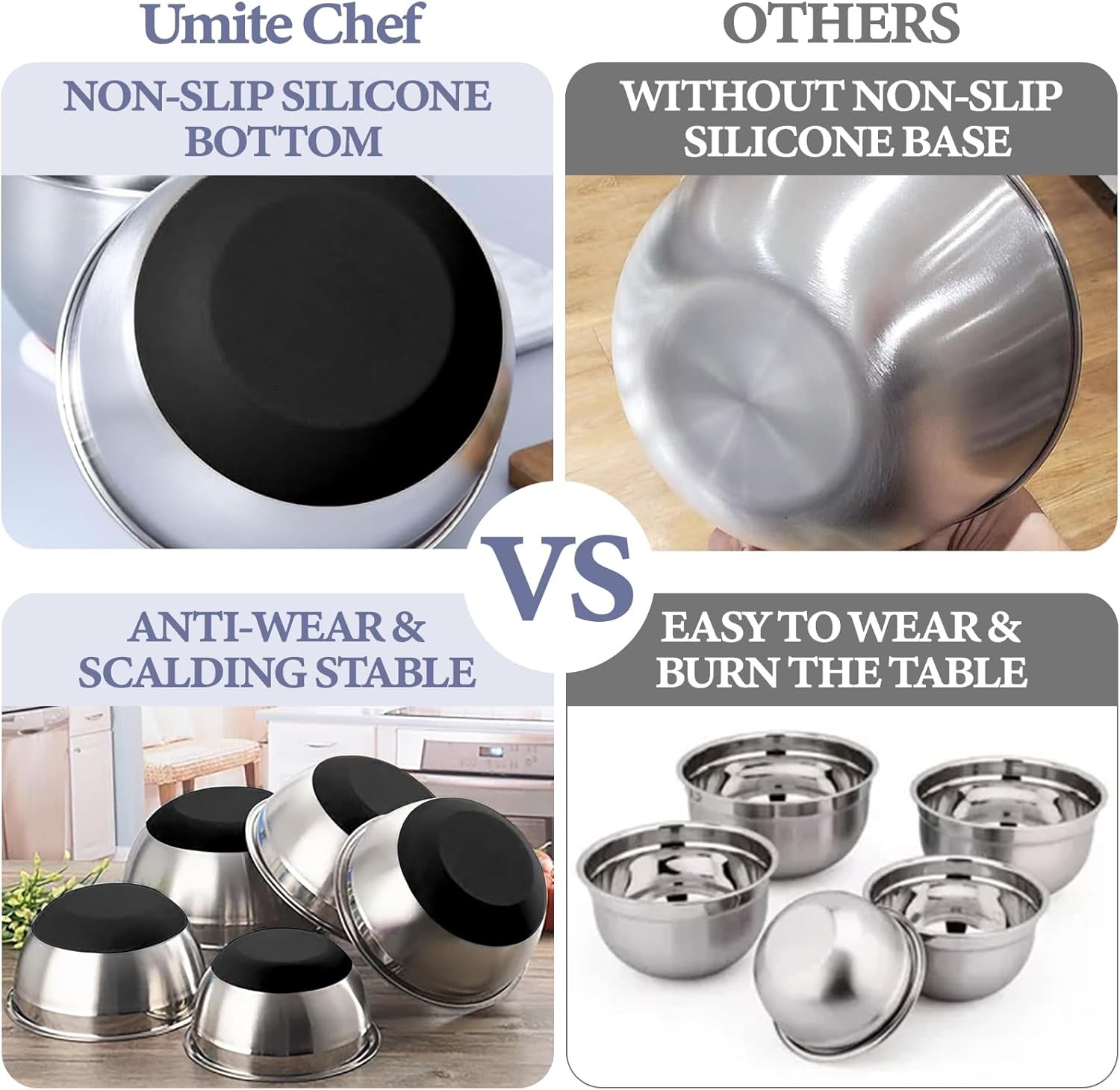 Mixing Bowls with Airtight Lids, 8PCS Stainless Steel Nesting Mixing