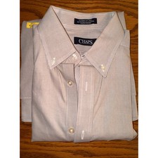 Chaps Mens Classic Fit Twill Button Down Shirt Beige Stripe Long Sleeve Pocket