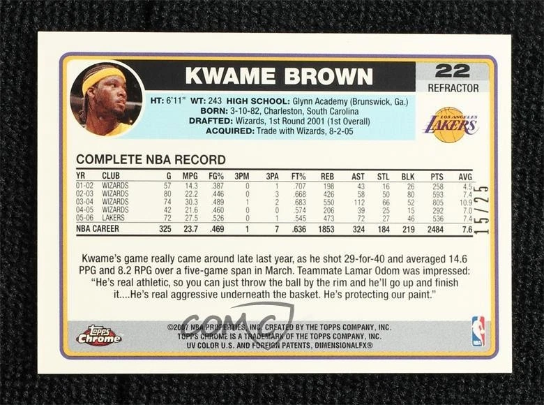 2006-07 Topps Chrome Gold Refractor /25 Kwame Brown #22 - Image 2 of 2