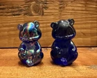 Lot (2) Fenton Glass Blue Cobalt Purple Iridescent Rainbow Carnival Glass Bear