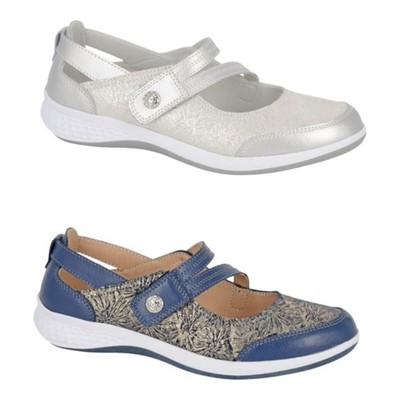 Damen Mary Jane Sandalen flach Freizeit Pumps EEE weite Passform Wildleder Komfort Schuhe Größe