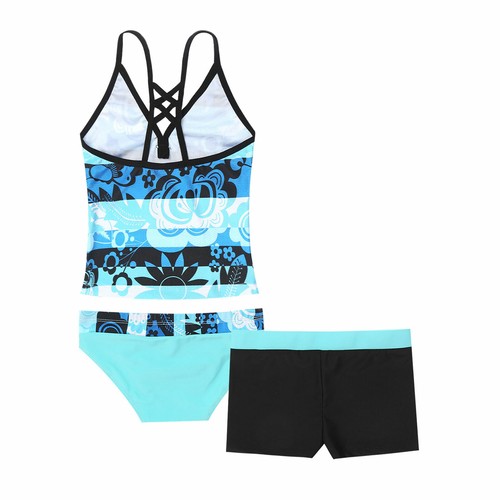 Girls' Summer 3 Piece Swimsuit Swim Tops Bottoms Boyshort Tankini Set Swimwear - Picture 30 of 110