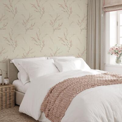 Floral Trail Carmella Wallpaper Metallic Hessian Belgravia Vinyl 7153 Pink