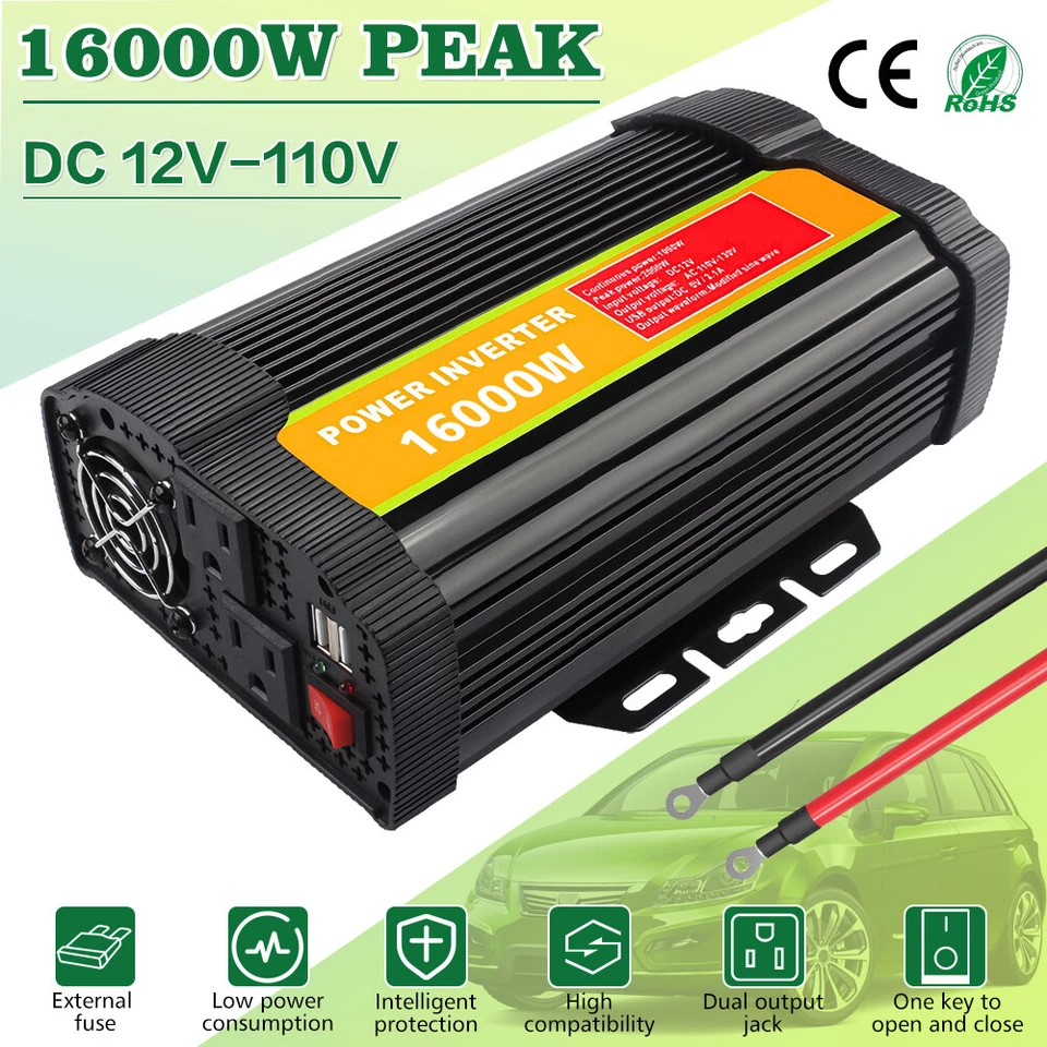 Car Vehicle Power Inverter 16000W Peak DC 12V to AC 110V Converter Car Sine Wave - Image 2 of 4
