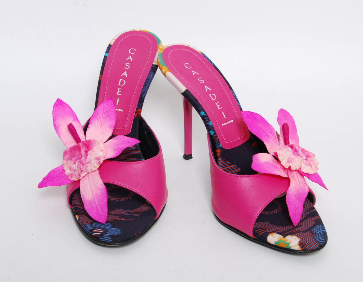 シューズ・サンダルその他 CASADEI Woman High heel shoes Pink Casadei Women Pink High Heel Slippers Leather Flower