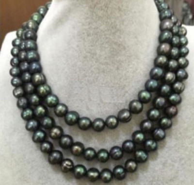 Charming Natural Genuine 9-10mm South Sea Black Tahitian Pearl Necklace 18-50''