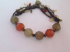 Cookie LEE Gold Tone Orange Green Beads Stretch Stand Bracelet New